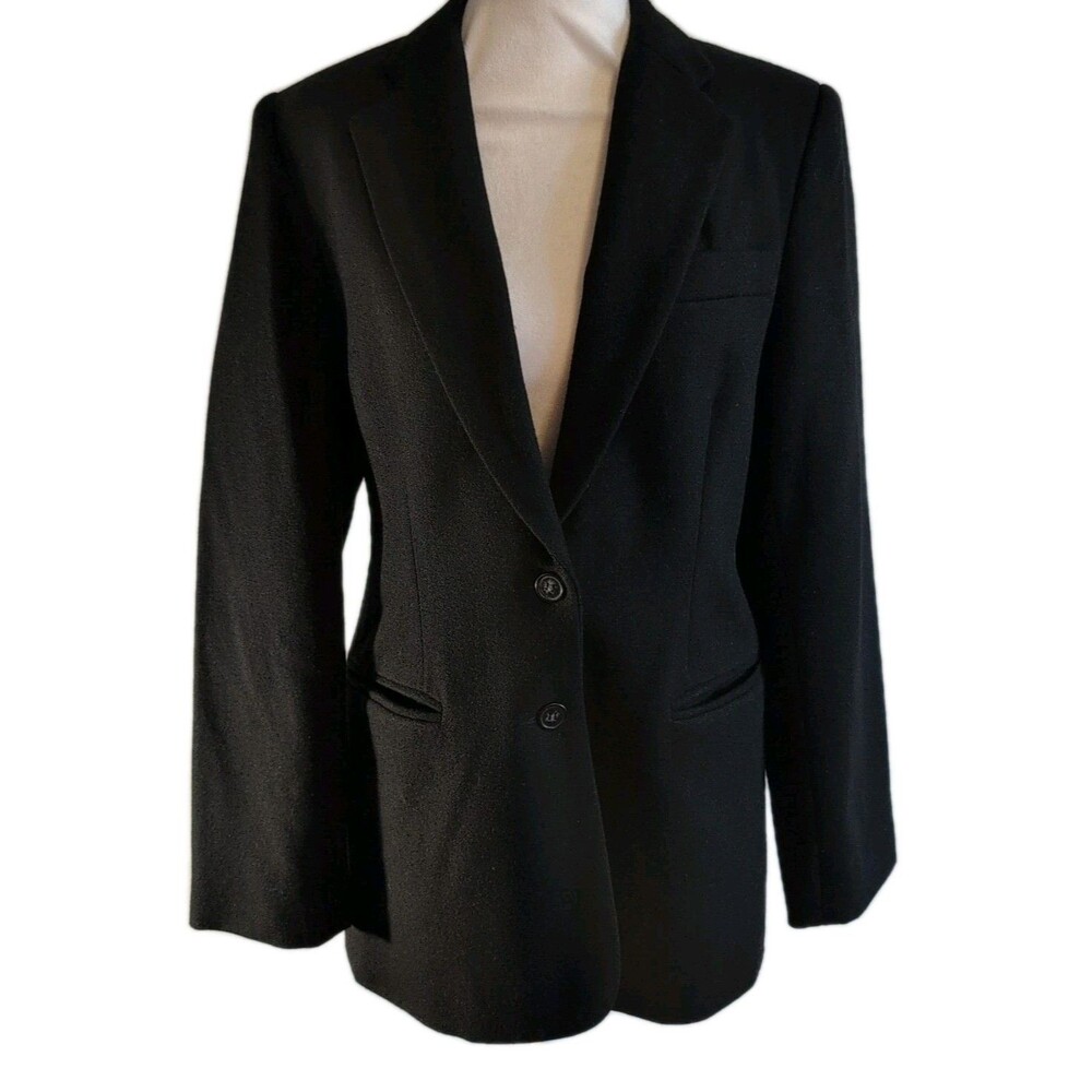 White Stag Wool Blazer Womens Size 6 Black Lined Button Classic Career Old Money